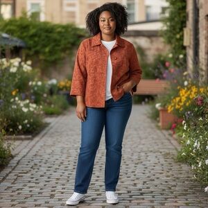 R•Q•T Paisley Orange Cropped Large Button Blazer 2X
